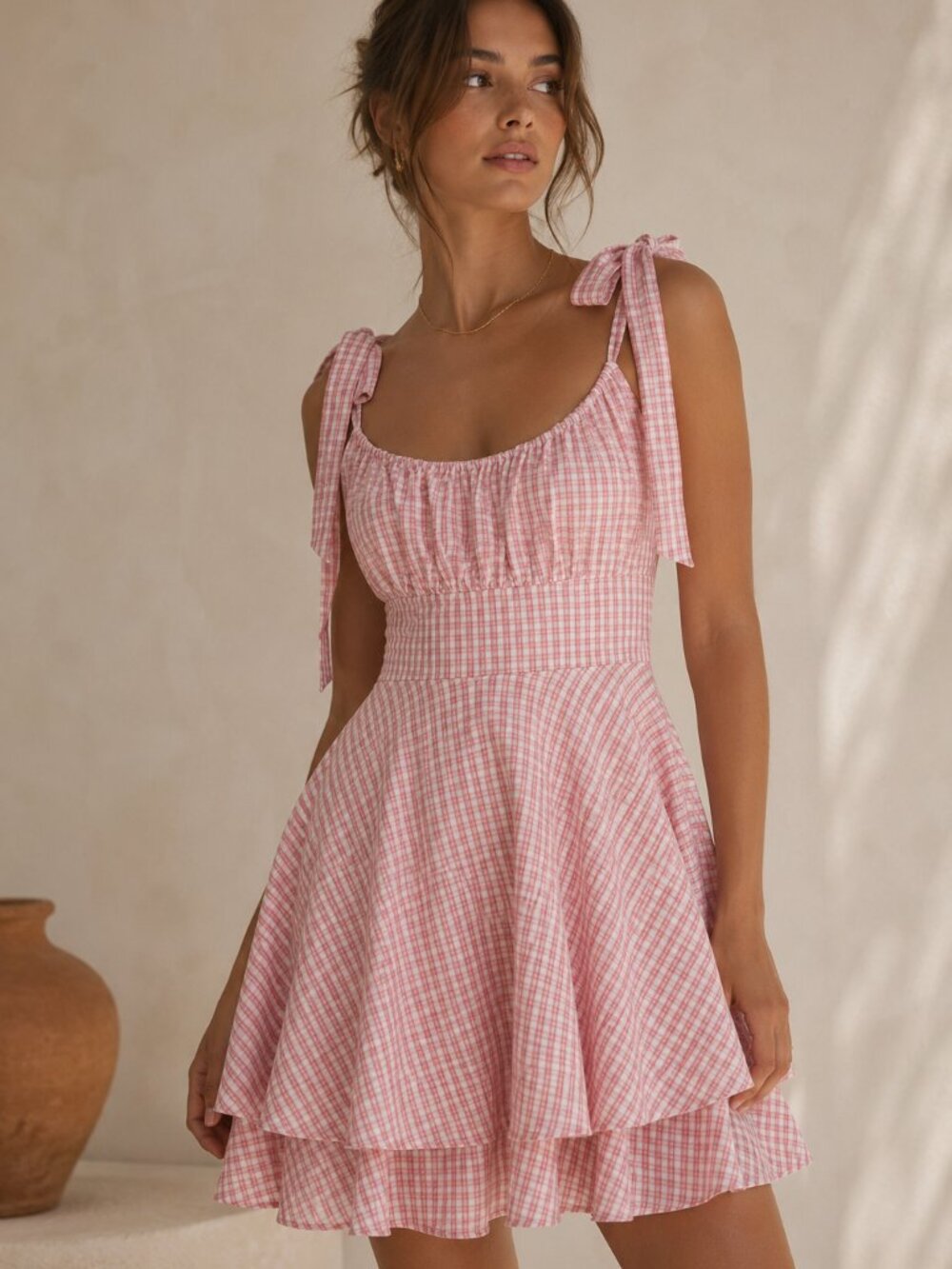 Pink Gingham Tie Strap Mini Romper | Cottagecore | Summer | Sundress